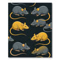 Playful Charcoal and Golden Mouse Illustration Rug