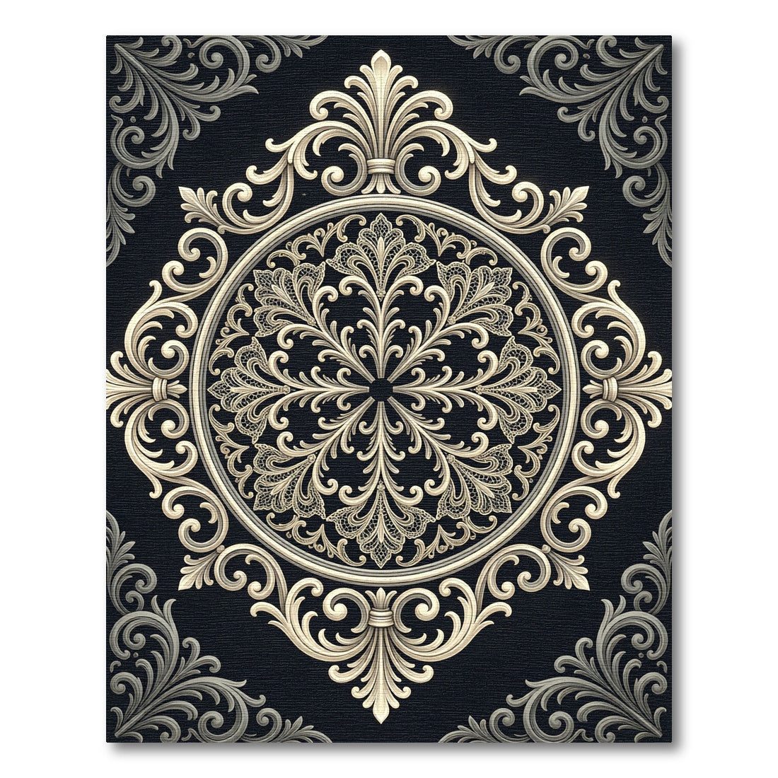 Classic Ivory Ornate Floral Mandala Rug