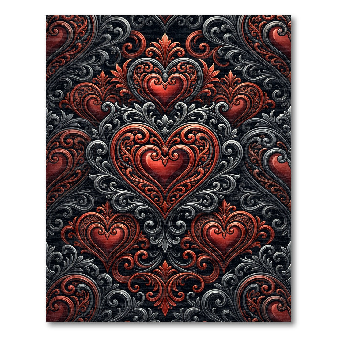 Ornate Red Heart Baroque Swirl Rug
