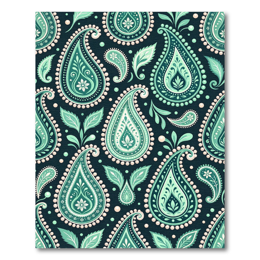 Elegant Teal Paisley Floral Scroll Area Rug
