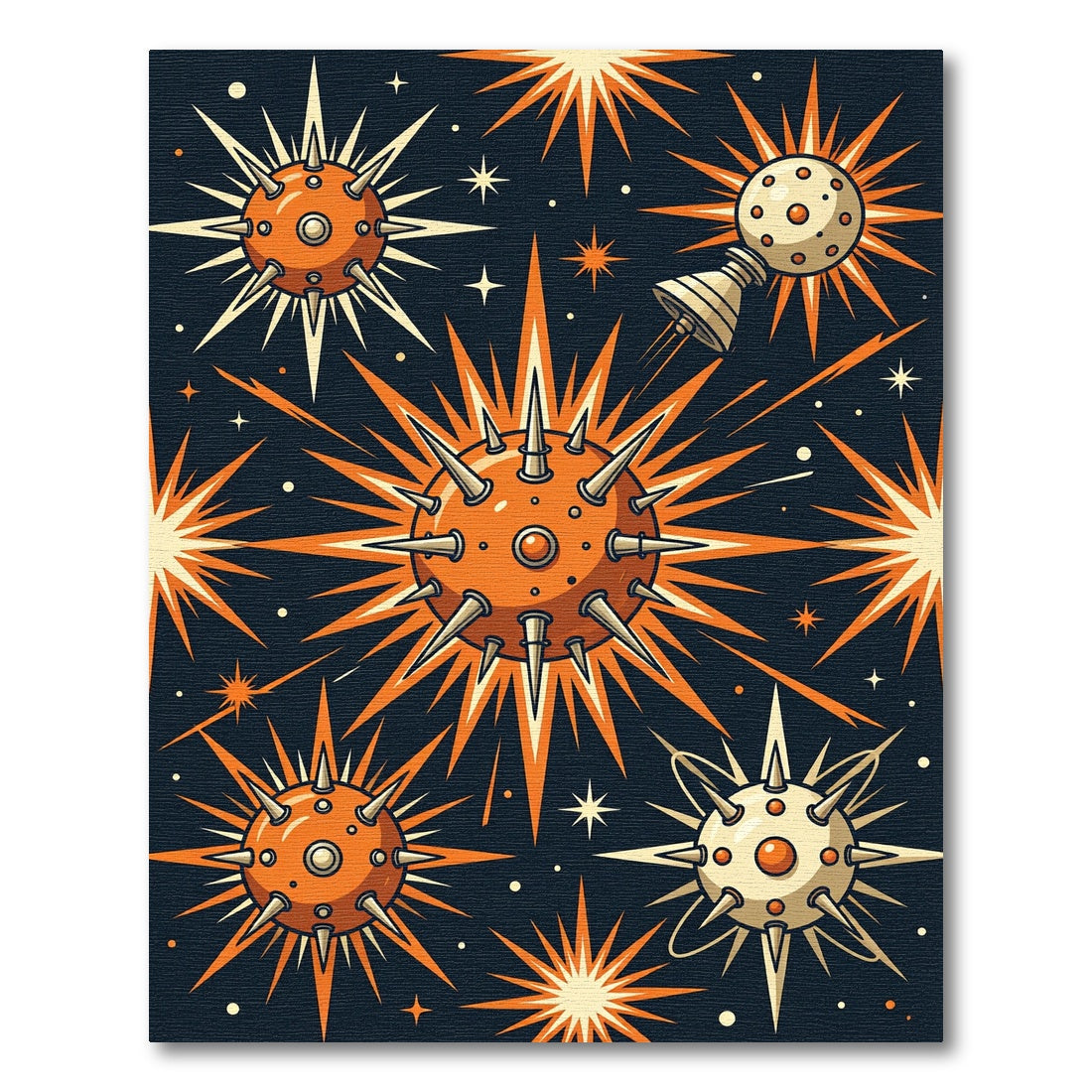 Celestial Orange Spiky Starburst Sphere Rug