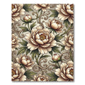 Elegant Cream Peony Floral Scrollwork Rug