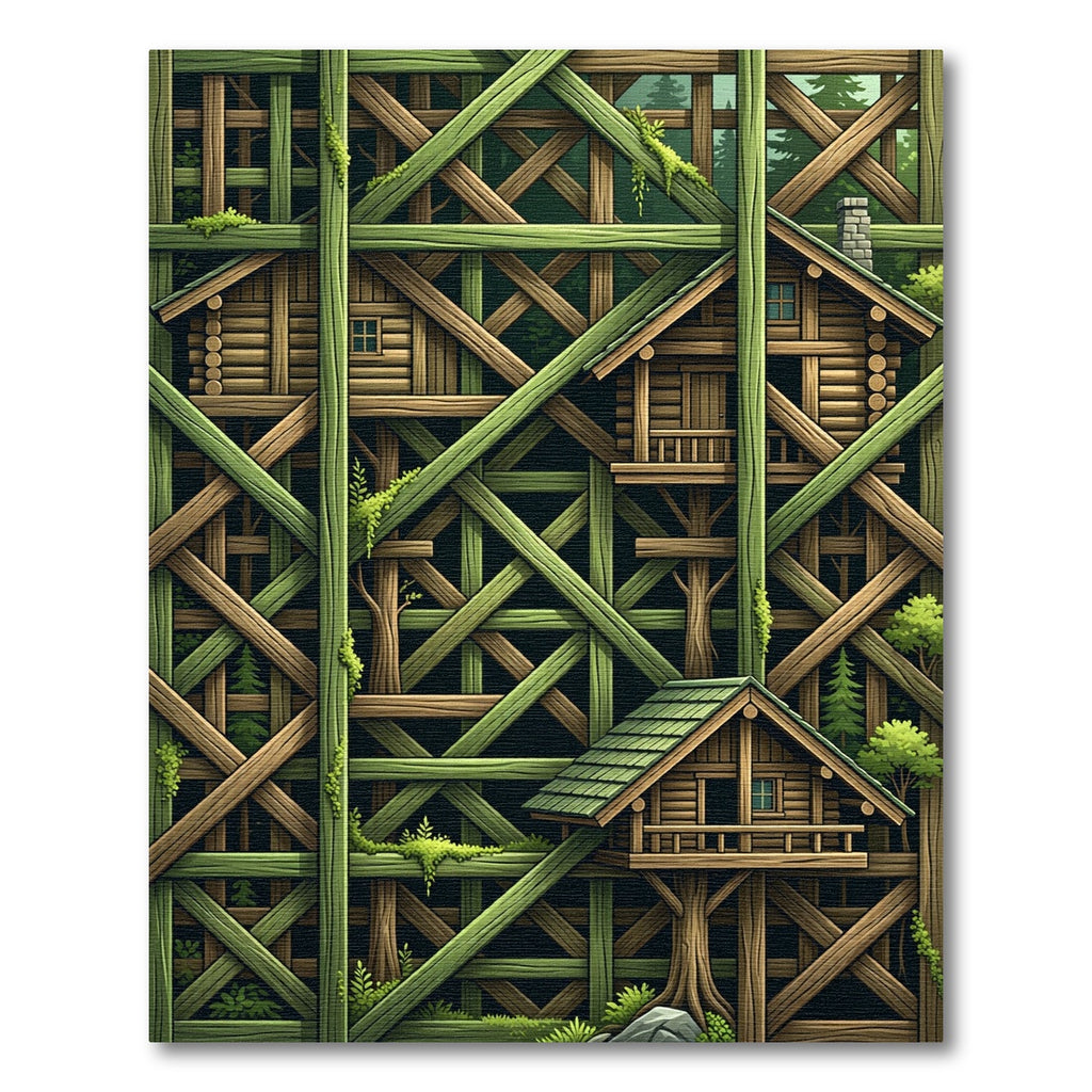 Geometric Forest Cabin Wood Trellis Rug