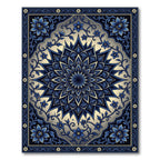 Elegant Azure Floral Medallion Border Rug
