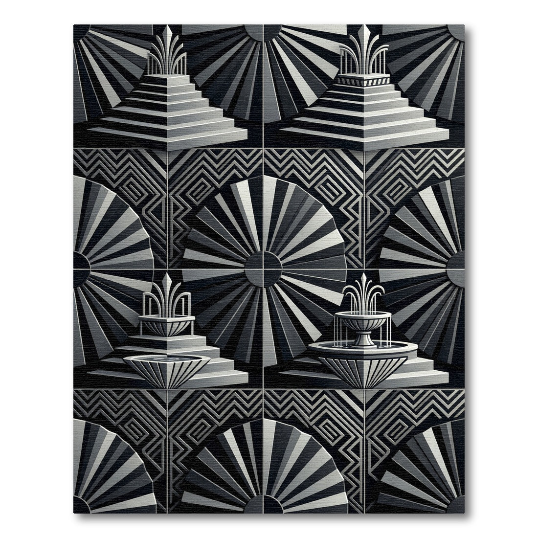 Monochrome Art Deco Fountain Fan Rug