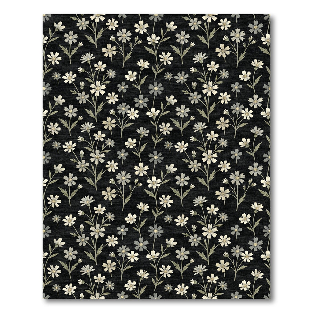 Delicate Black Floral Botanical Overlay Rug