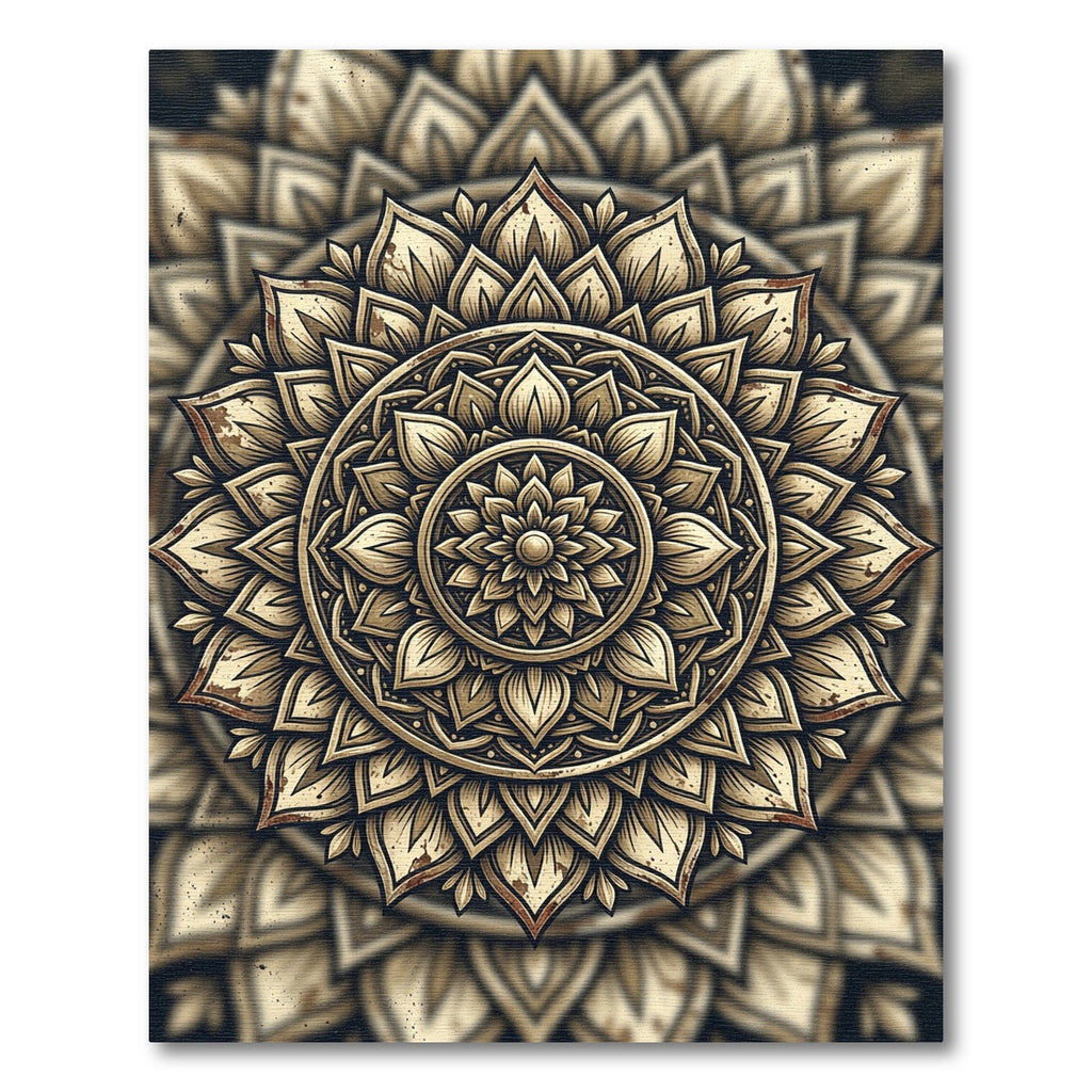 Golden Floral Mandala Medallion Circular Rug