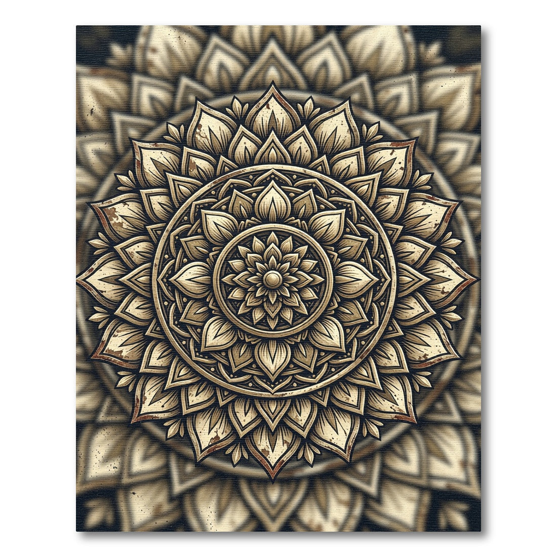 Golden Floral Mandala Medallion Circular Rug