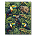 Vibrant Jungle Toucan Sloth Crocodile Foliage Rug