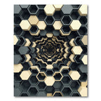 Modern Cream and Charcoal Hexagon Tunnel Rug