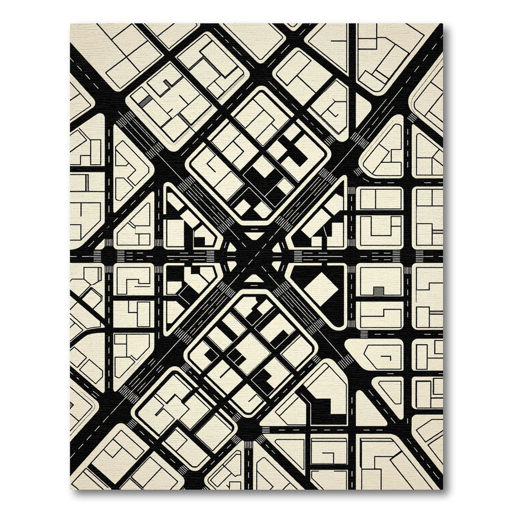 Modern Monochrome Abstract Urban Grid Rug