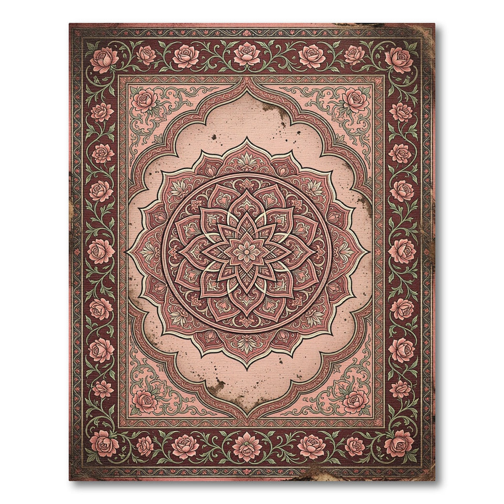 Vintage Rose Floral Medallion Rug