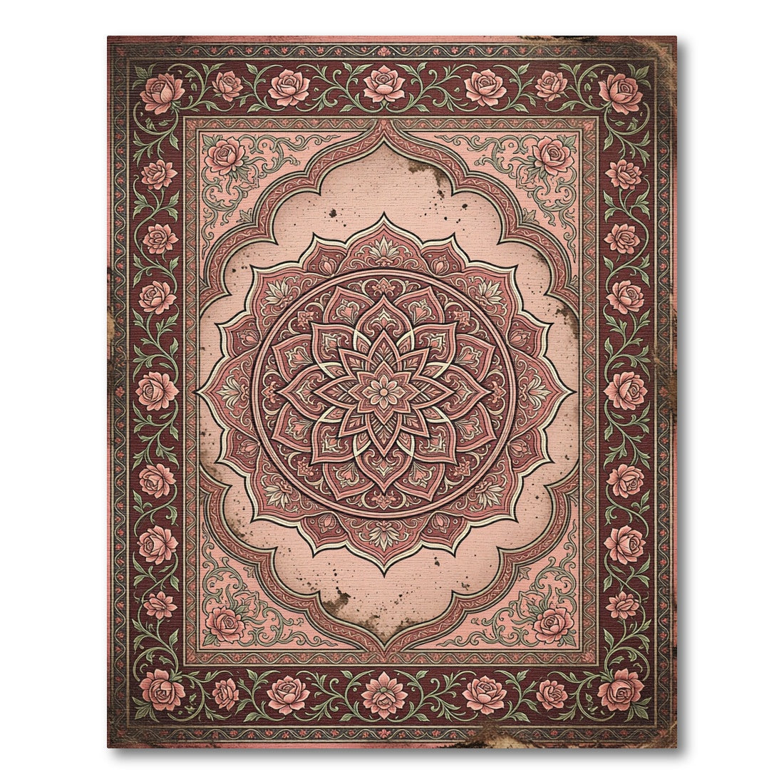 Vintage Rose Floral Medallion Rug