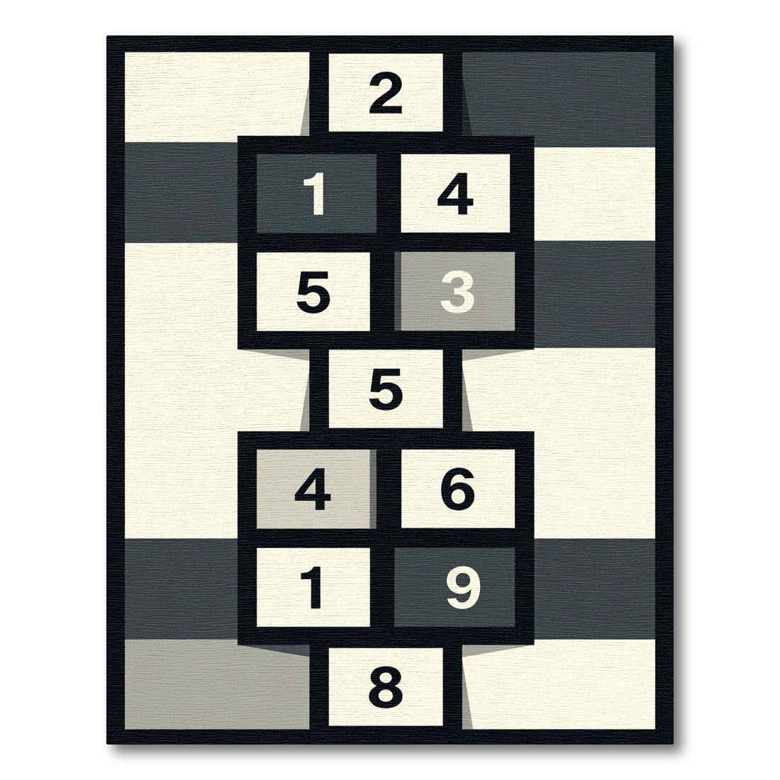 Monochrome Geometric Number Grid Rug