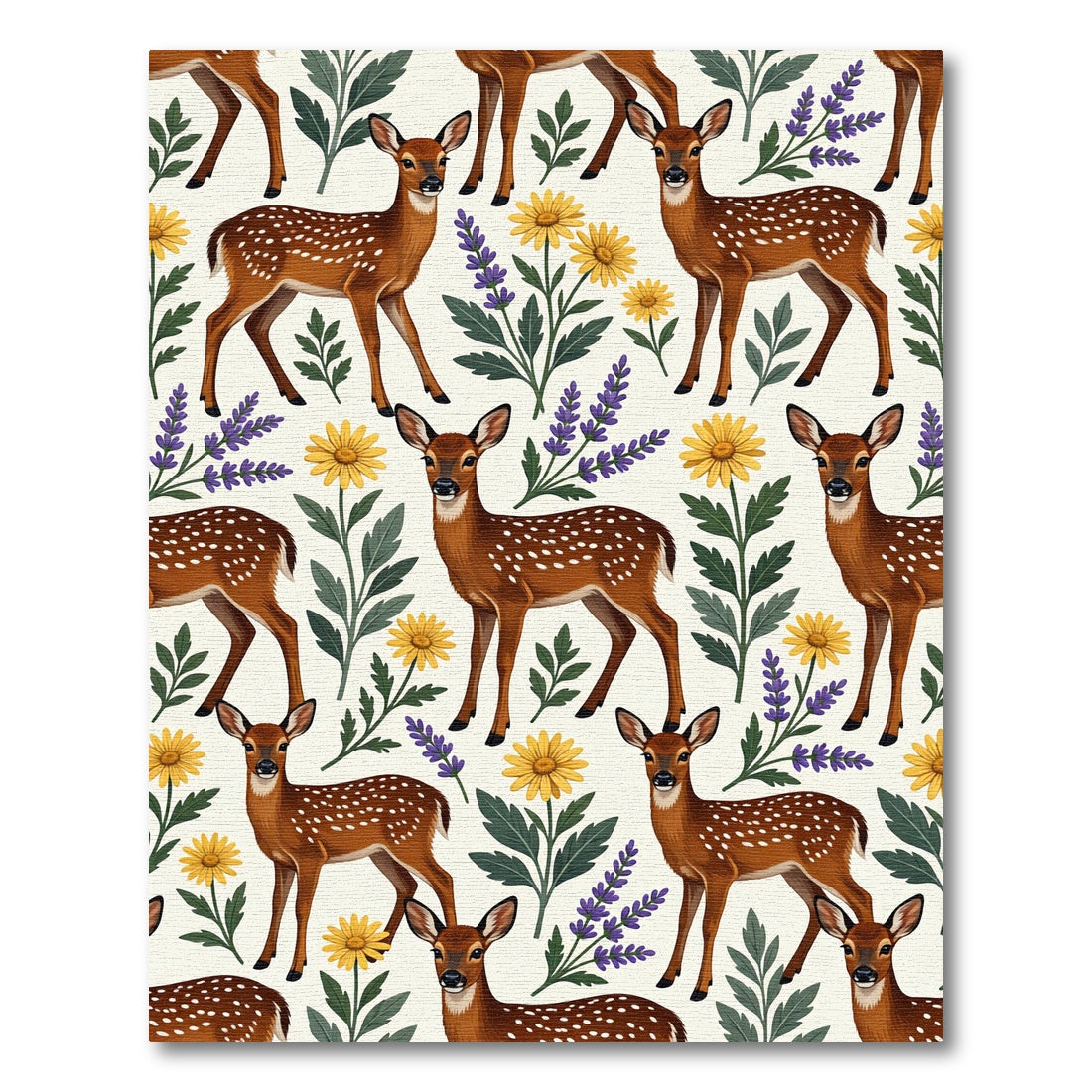 Charming Fawn Woodland Floral Meadow Rug
