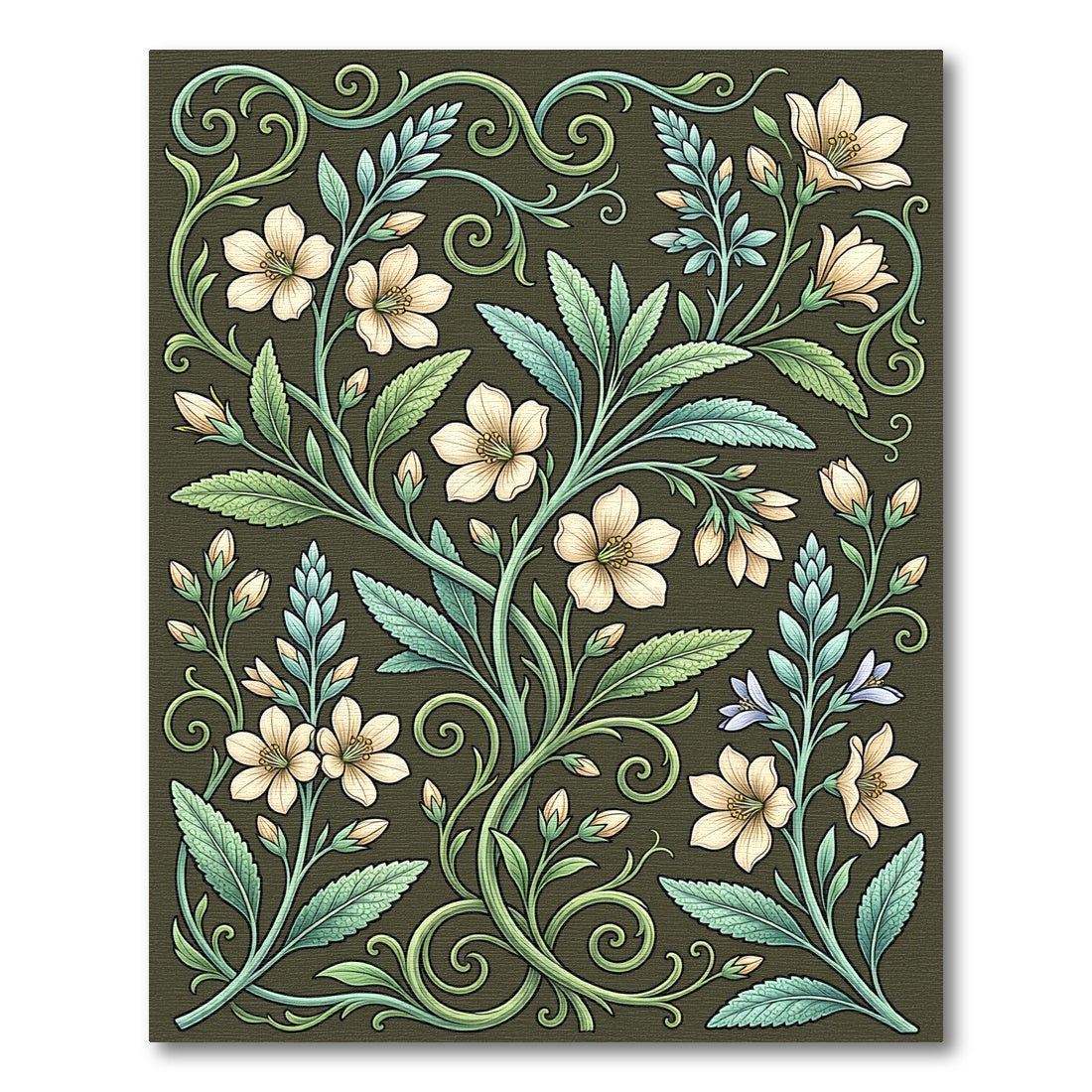 Cream Blossom Vine Scroll Rug