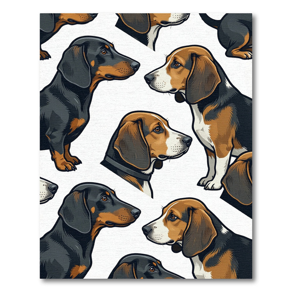 Charming Beagle and Dachshund Hound Illustration Rug