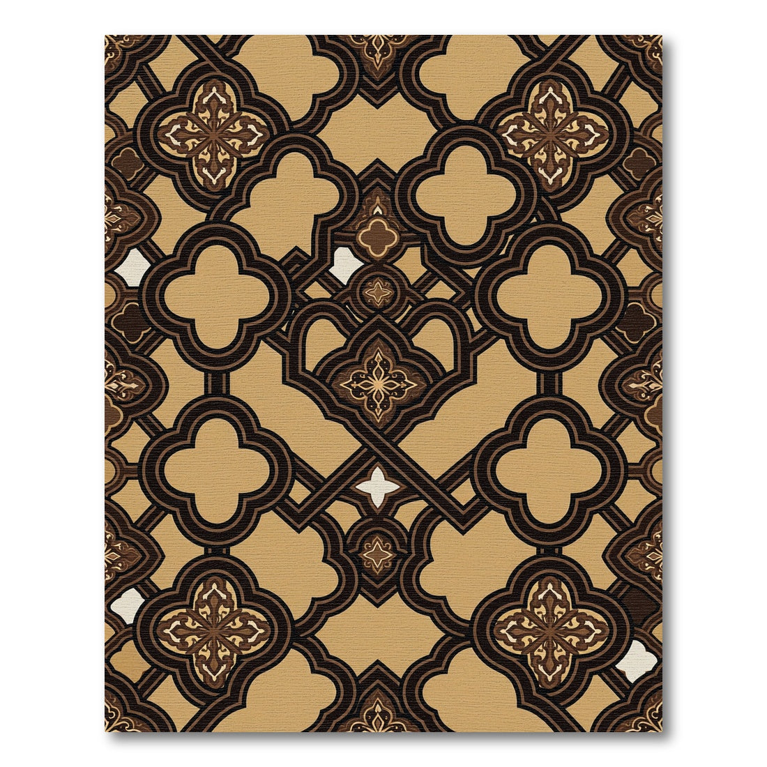 Elegant Bronze Quatrefoil Interlocking Geometric Rug