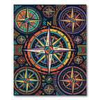 Vibrant Multicolored Celestial Compass Art Rug