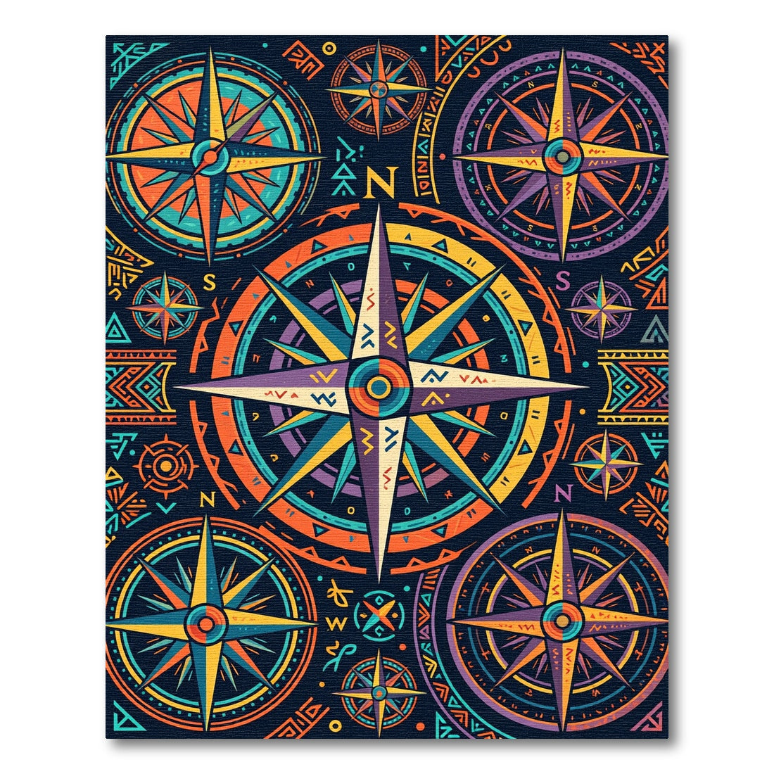 Vibrant Multicolored Celestial Compass Art Rug
