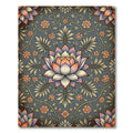 Elegant Lotus Floral Medallion Grey Canvas Rug