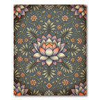 Elegant Lotus Floral Medallion Grey Canvas Rug