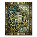 Regal Forest Green Damask Crest Rug
