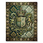 Regal Forest Green Damask Crest Rug