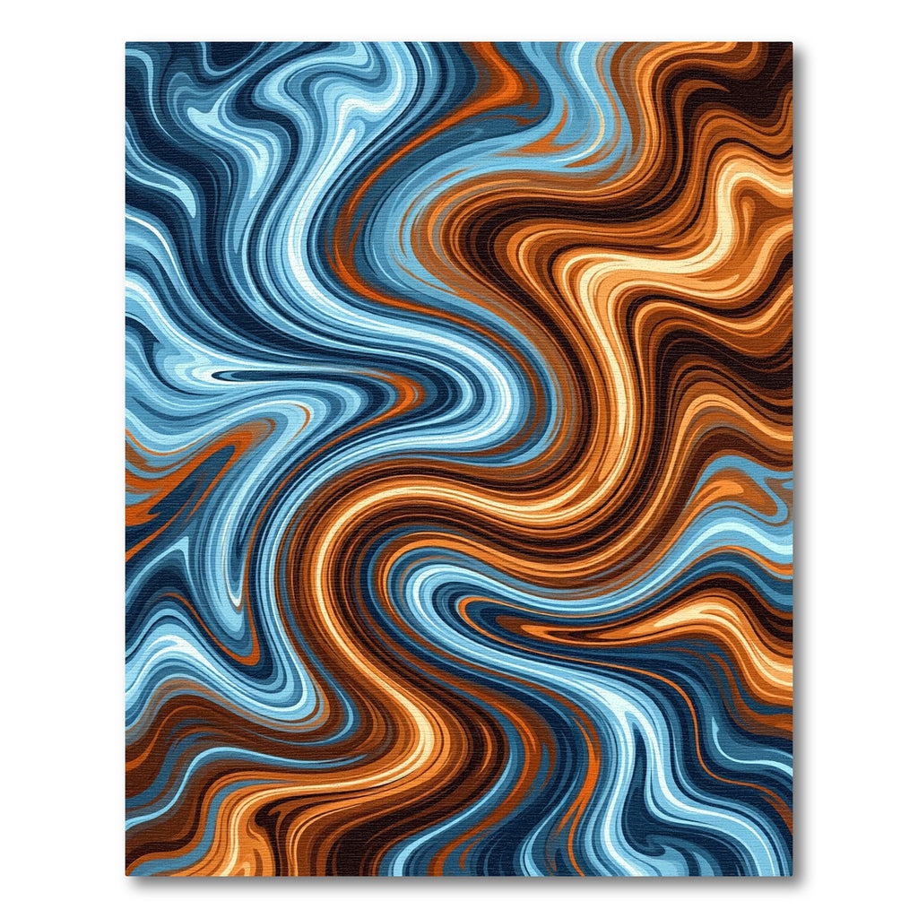 Swirling Copper and Blue Abstract Wave Rug