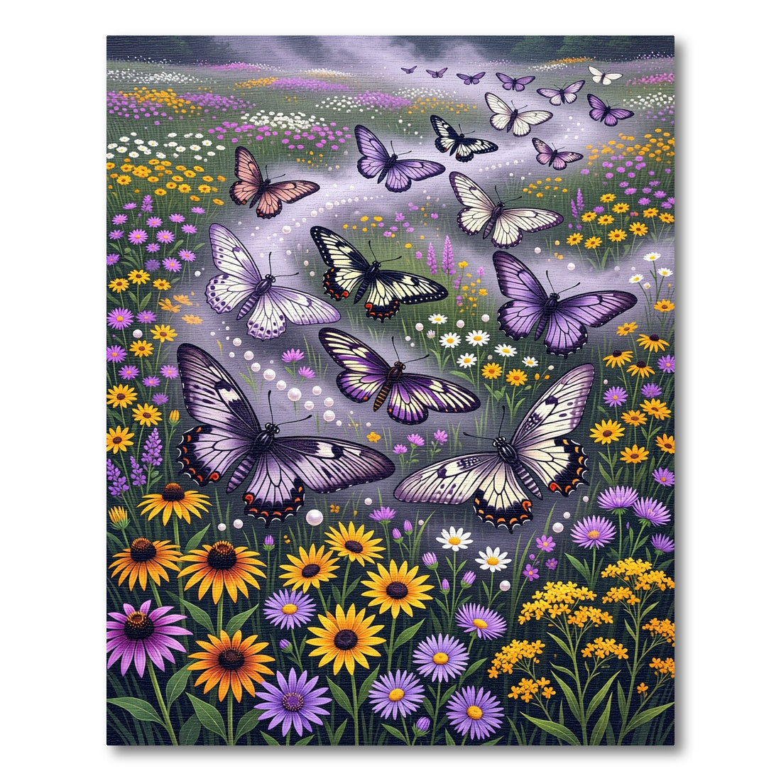 Whimsical Lavender Butterfly Meadow Rug