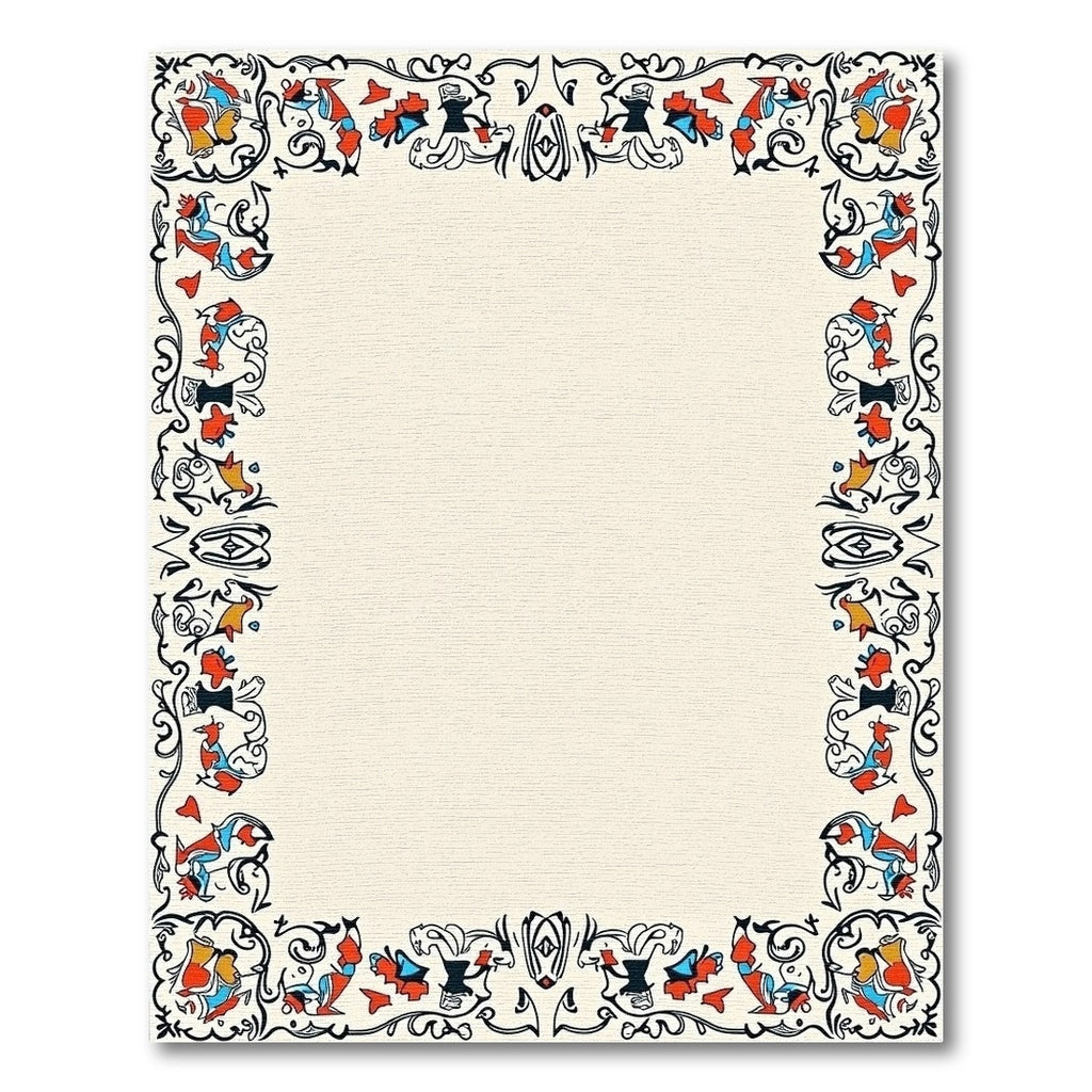 Red Blue Abstract Flourish Border Rug