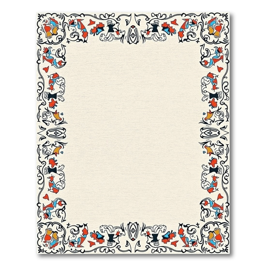Red Blue Abstract Flourish Border Rug