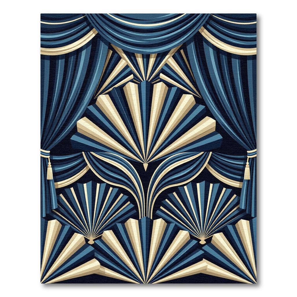 Art Deco Blue Gold Fan Rug