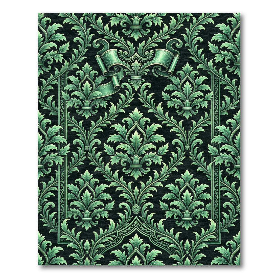 Ornate Green Acanthus Scroll Border Rug