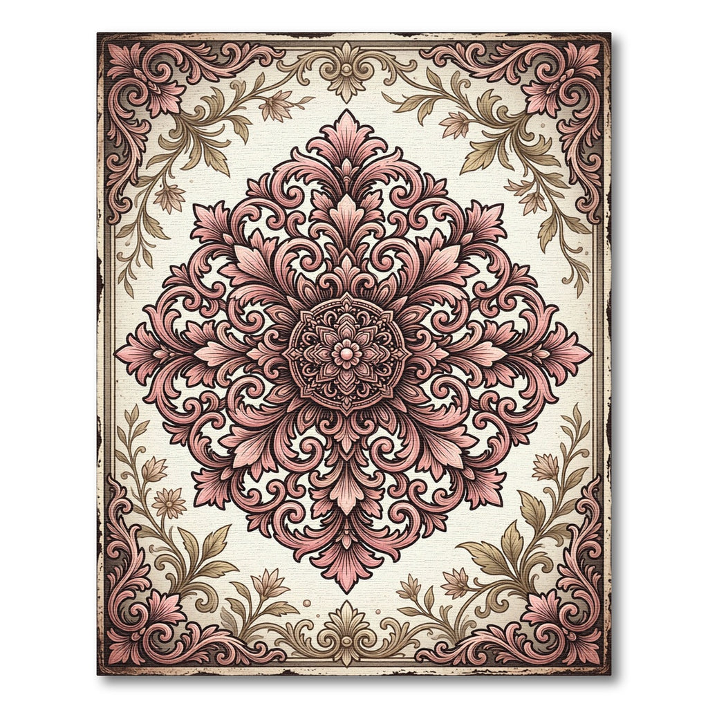 Dusty Rose Ornate Floral Medallion Rug