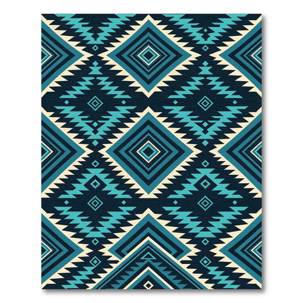 Turquoise Teal Geometric Aztec Diamond Rug