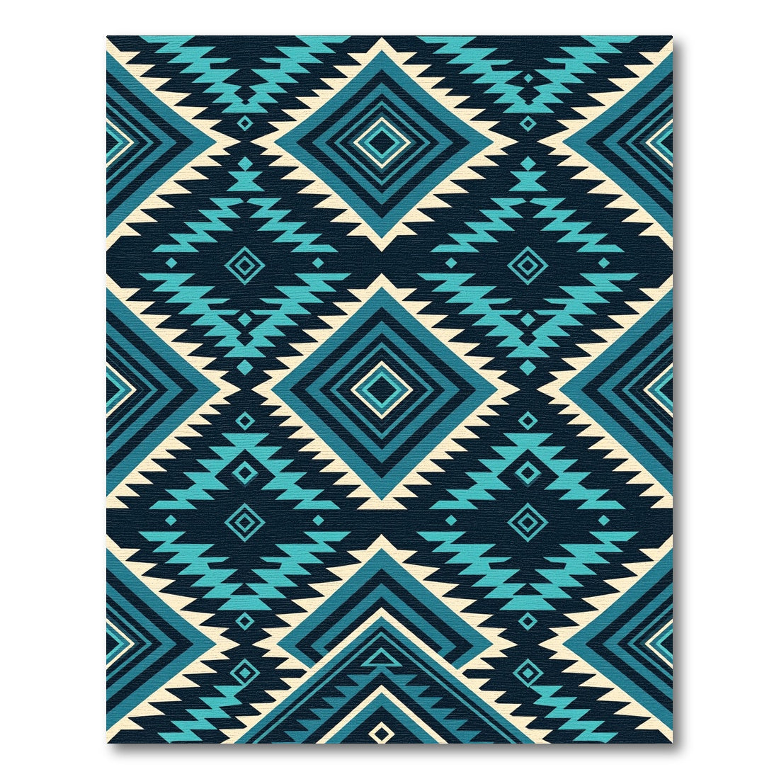 Turquoise Teal Geometric Aztec Diamond Rug