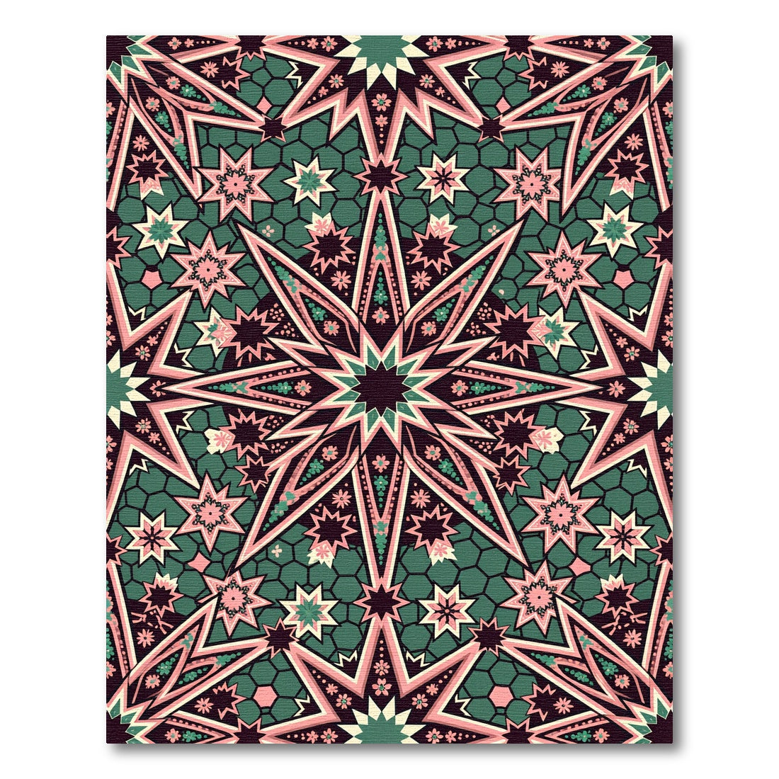 Pink Green Starburst Geometric Rug