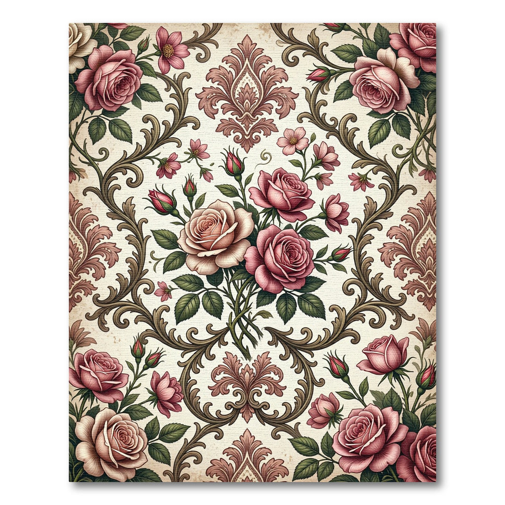 Vintage Dusty Rose Floral Victorian Damask Rug