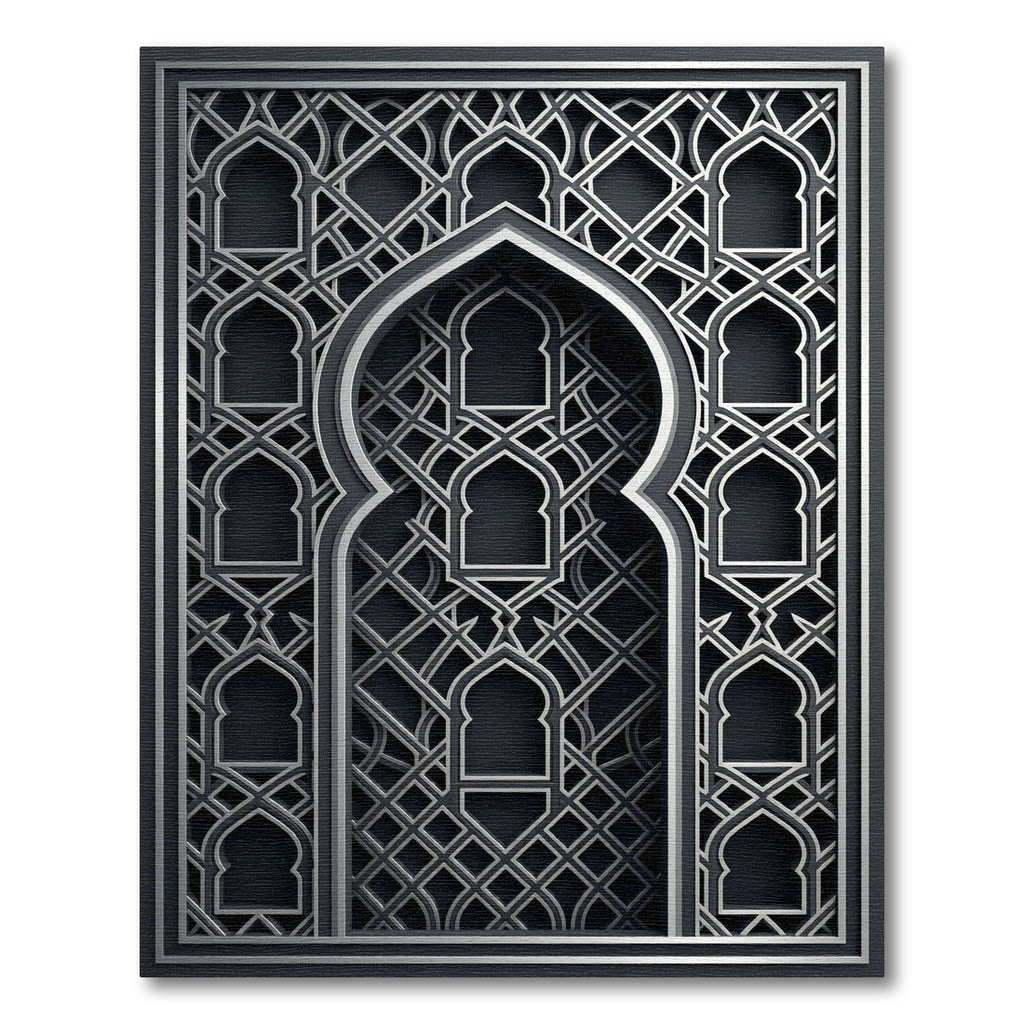 Sophisticated Silver Geometric Arch Lattice Rug