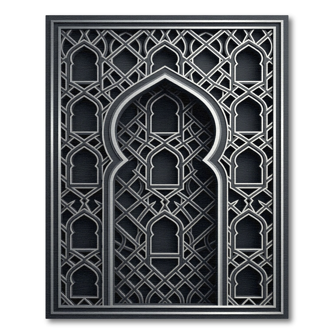 Sophisticated Silver Geometric Arch Lattice Rug
