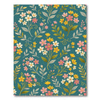 Teal Background Floral Bouquet Collage Rug