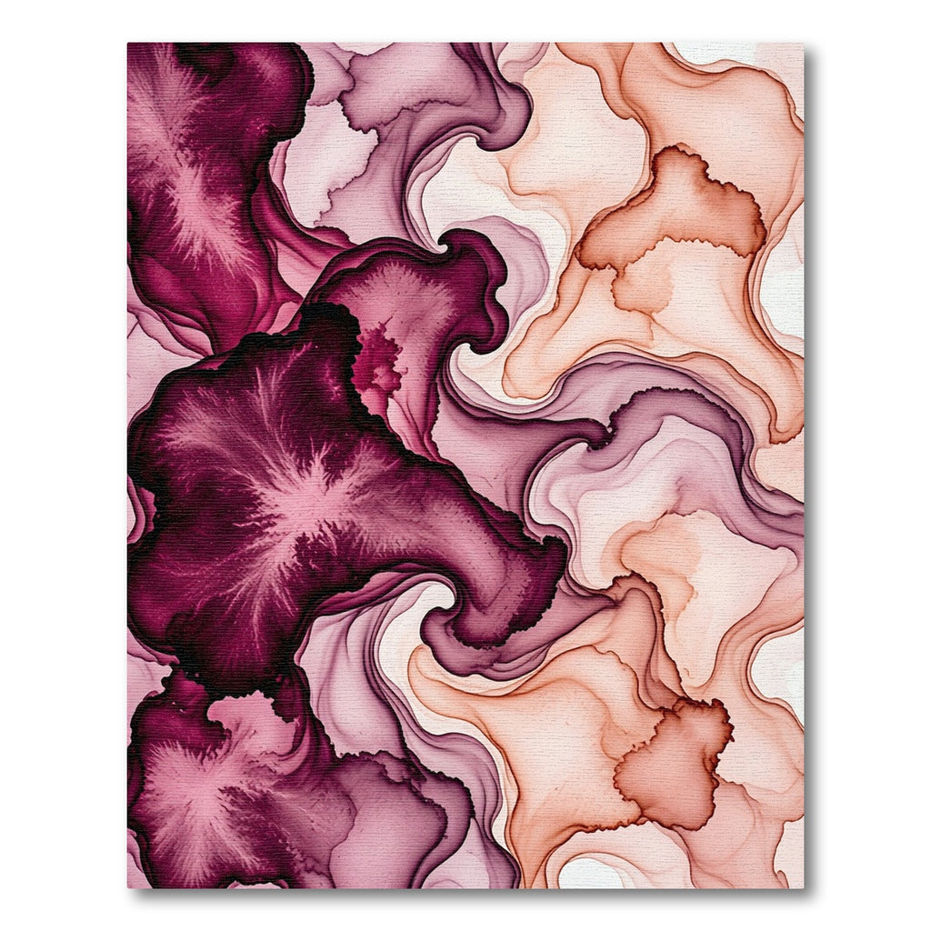 Abstract Burgundy and Peach Fluid Wave Rug