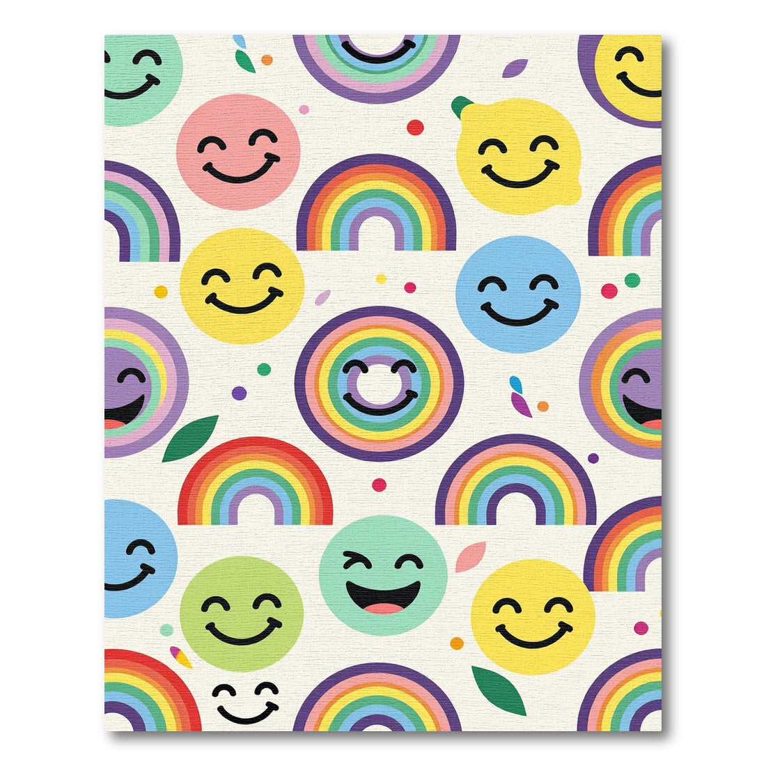 Cheerful Rainbow Smiley Faces Playful Rug