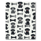 Playful Black Puppy and Bone Illustration Rug