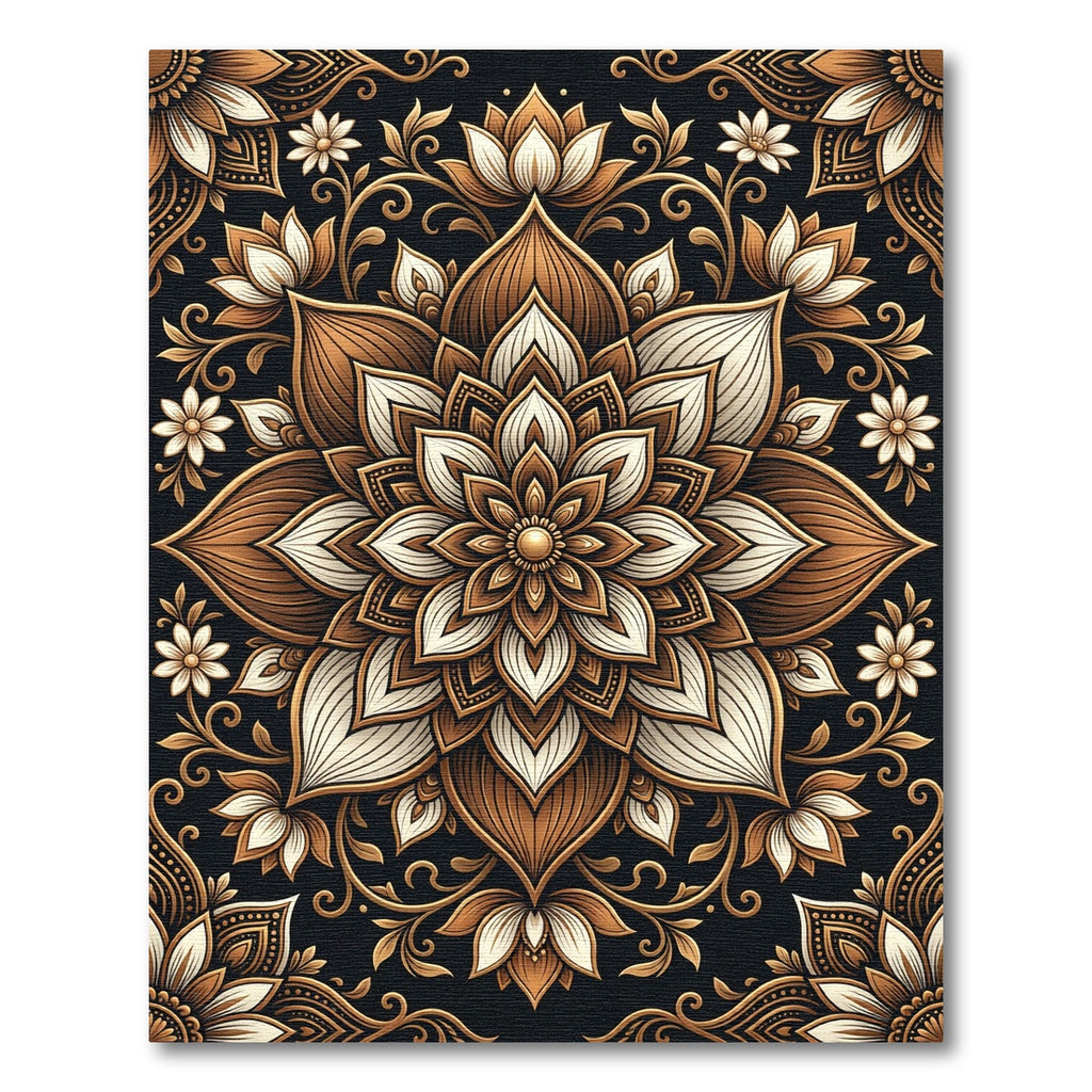 Brown Gold Floral Mandala Statement Rug