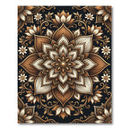 Brown Gold Floral Mandala Statement Rug