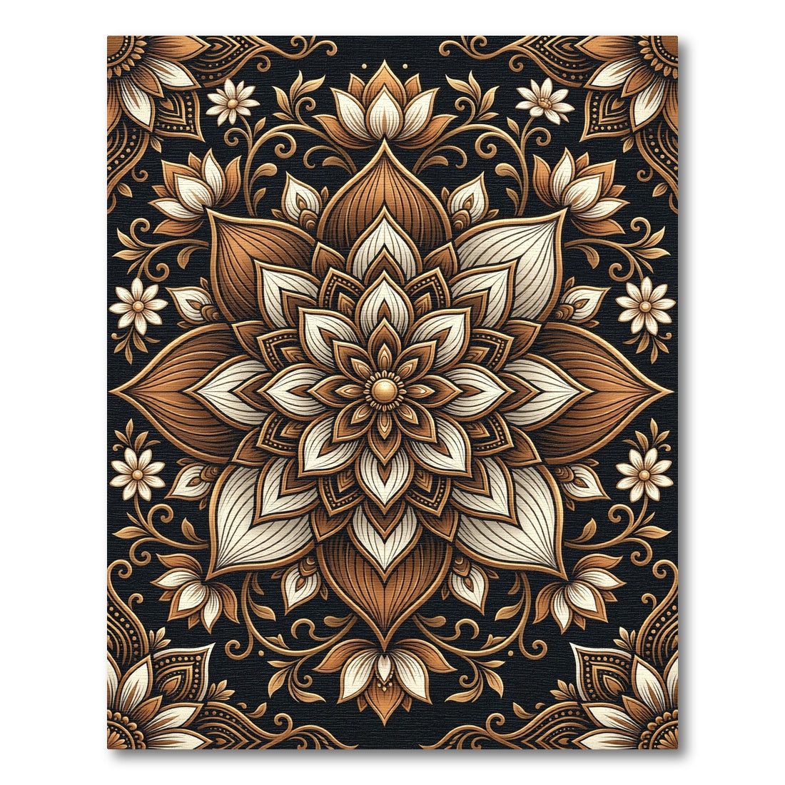 Brown Gold Floral Mandala Statement Rug