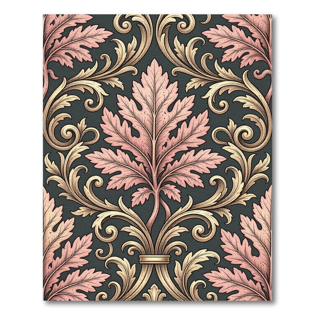 Ornate Pink Acanthus Leaf Scroll Rug