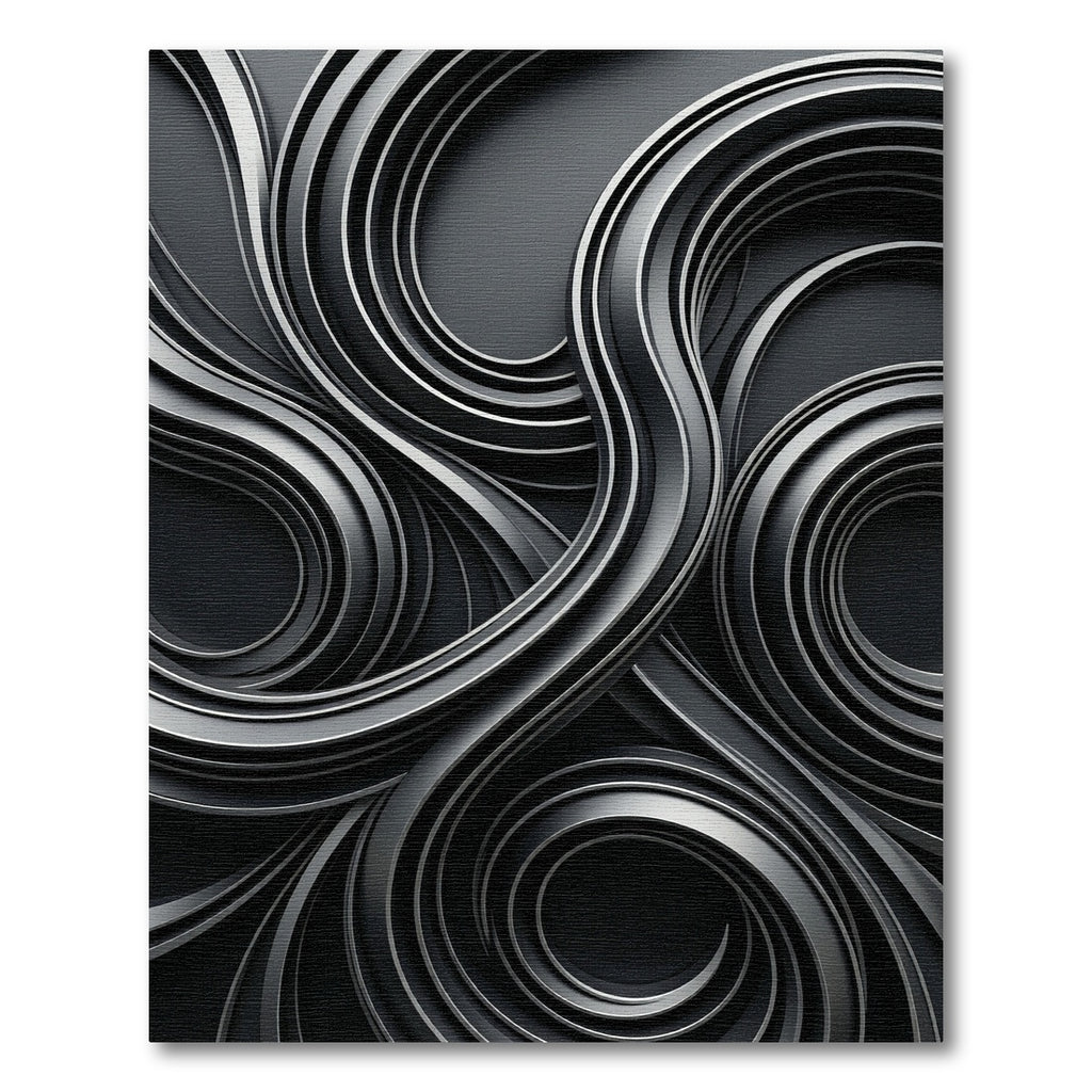 Charcoal Swirl Abstract Metal Ribbons Rug